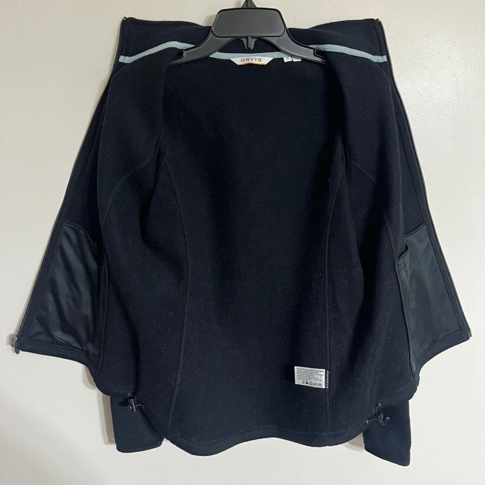 Orvis Mens Full Zip Fleece Jacket Black Sweater Knit‎ Size Small RN 70534